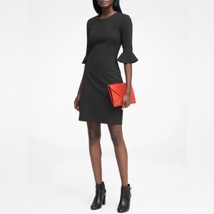 🌺 2/$20 Banana Republic Ponte Flutter-Sleeve Dress, BLACK SIZE 8P NWT